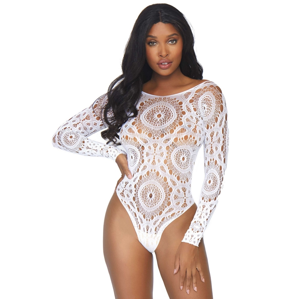 Body 89161 résille manches longues blanc